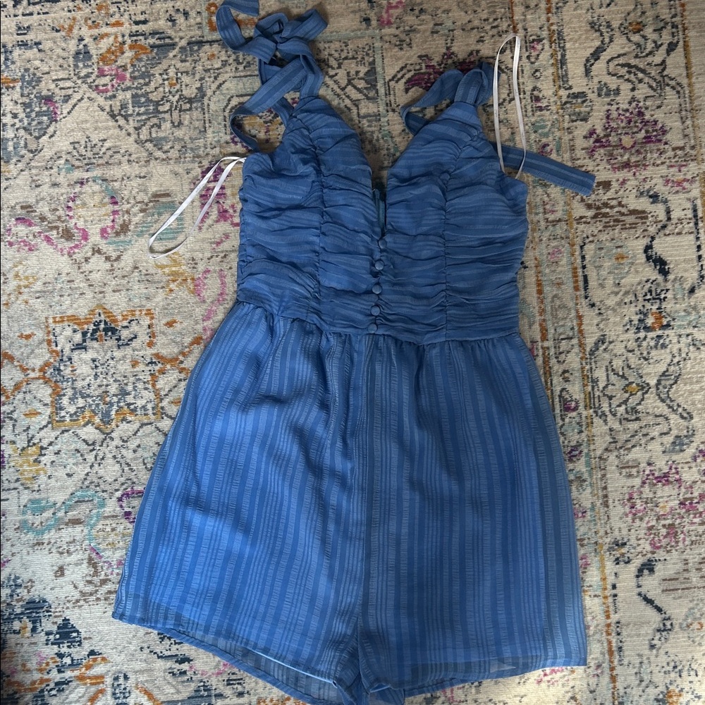 Lulu's Striped Blue Kids Romper